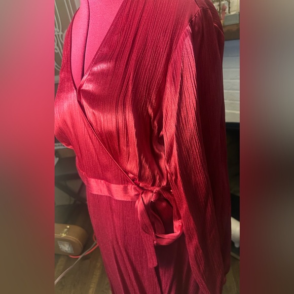 GUC Nine West Long Sleeve High Low Wrap Dress Size XL Bright Magenta - Picture 4 of 14